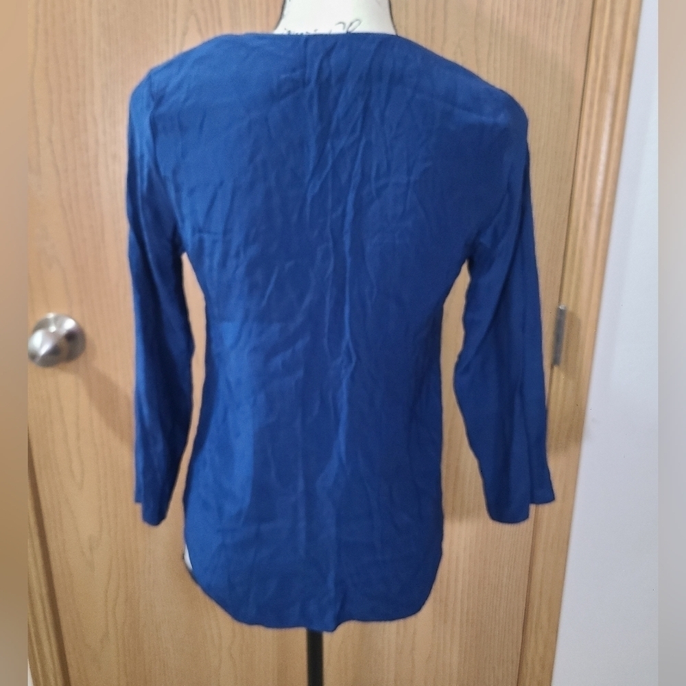 Amanda Uprichard Navy Royal Blue Silk V-neck Blouse - Picture 2 of 4